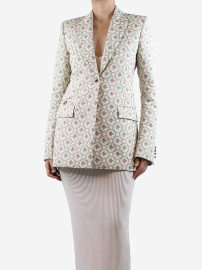 Cream padded-shoulders floral jacquard blazer - size UK 10 Coats & Jackets Paco Rabanne 