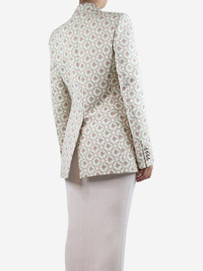 Paco Rabanne Cream padded-shoulders floral jacquard blazer - size UK 10