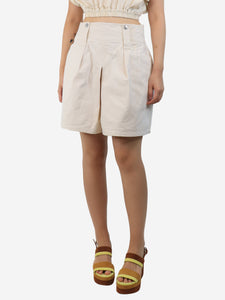 Isabel Marant Cream pleated cotton-twill shorts - size UK 12