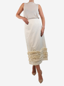 Molly Goddard Cream ruched midi skirt - size UK 14