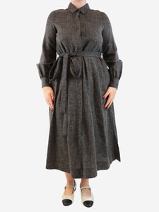 Co Grey belted wool-blend midi dress - size M