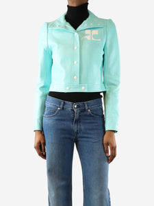 Courreges Turquoise cropped faux leather jacket - size UK 8