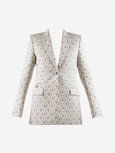 Paco Rabanne Cream padded-shoulders floral jacquard blazer - size UK 10