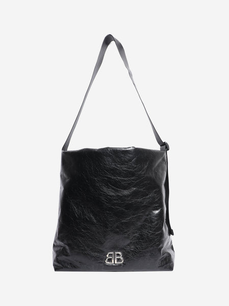 Black crinkled leather tote bag product image