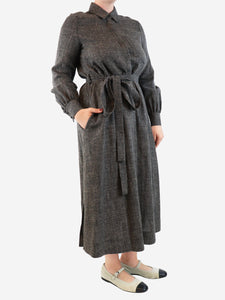 Co Grey belted wool-blend midi dress - size M