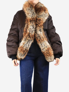 Saint Laurent Brown faux fur collar bomber - size UK 10