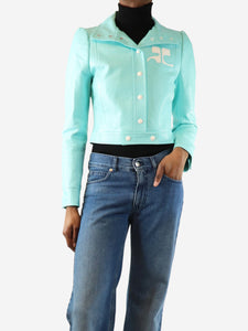 Courreges Turquoise cropped faux leather jacket - size UK 8