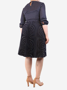 Prada Navy blue polka dot pleated midi dress - size UK 12
