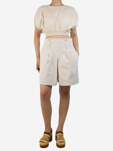 Isabel Marant Cream pleated cotton-twill shorts - size UK 12