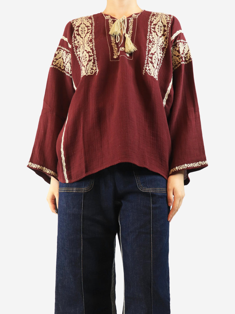 Burgundy embroidered cotton blouse - size UK 14 Tops Isabel Marant Etoile 