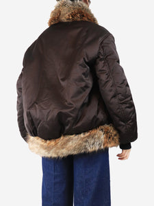 Saint Laurent Brown faux fur collar bomber - size UK 10