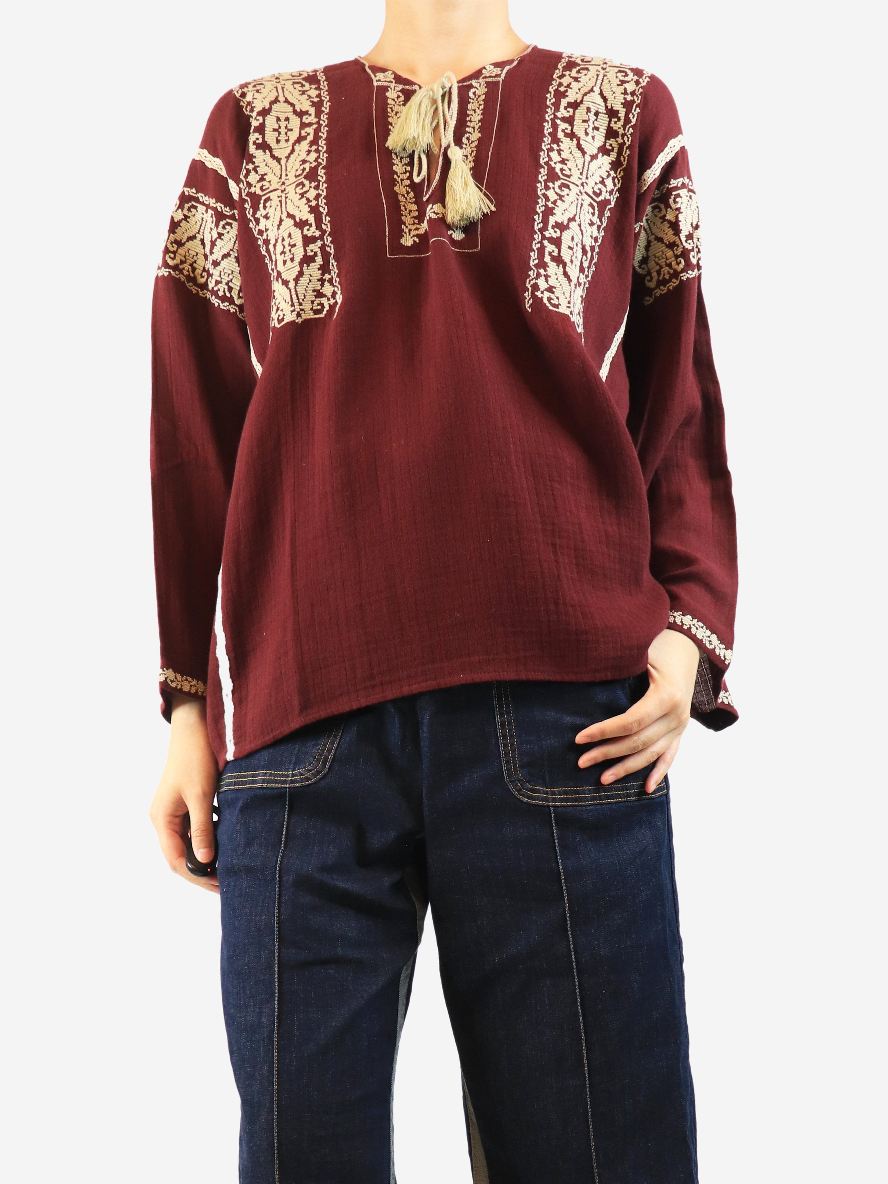 Burgundy embroidered cotton blouse - size UK 14 Tops Isabel Marant Etoile 