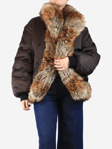 Saint Laurent Brown faux fur collar bomber - size UK 10