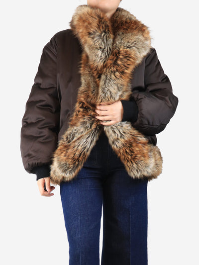 Brown faux fur collar bomber - size UK 10 Coats & Jackets Saint Laurent 