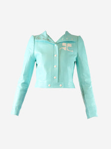 Courreges Turquoise cropped faux leather jacket - size UK 8