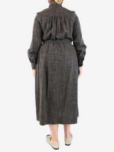 Co Grey belted wool-blend midi dress - size M