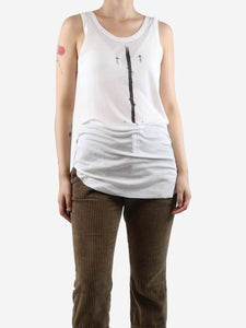 Ann Demeulemeester White sleeveless ribbed printed vest top - size UK 12