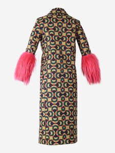Gucci Neutral double-breasted Horsebit jacquard coat - size UK 6