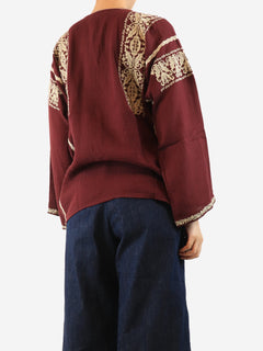 Burgundy embroidered cotton blouse - size UK 14 Tops Isabel Marant Etoile 