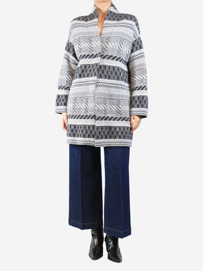 Grey patterned wool cardigan - size UK 12 Knitwear Bruno Manetti 