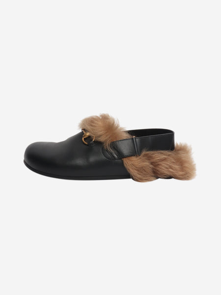 Black leather horsebit fur mules - size UK 6.5 product image