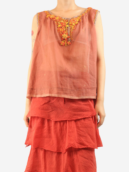 Dusty rose beaded sleeveless top - size L product image