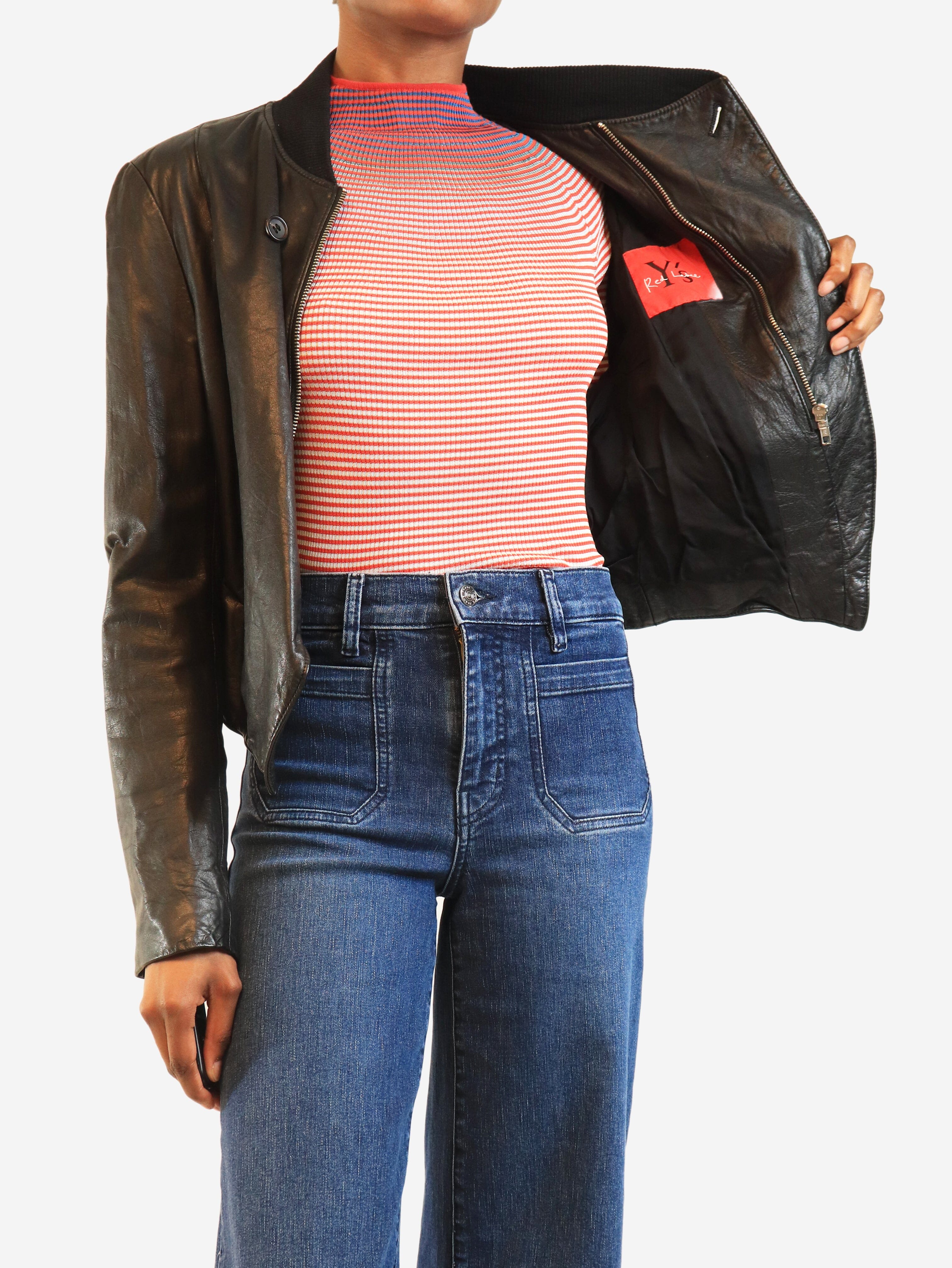 Black leather bomber jacket - size UK 8 Coats & Jackets Yohji Yamamoto 