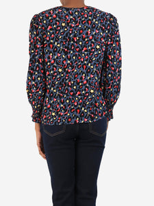 Wyse Blue leopard print blouse - size UK 6