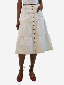 ME+EM White denim midi skirt - size UK 6
