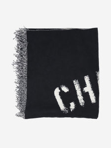 Christian Dior Dark grey branded oversized frilled scarf