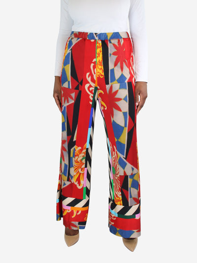 Red silk patchwork printed trousers - size L Trousers Pierre-Louis Mascia 