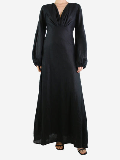 Black V-neckline linen maxi dress - size S