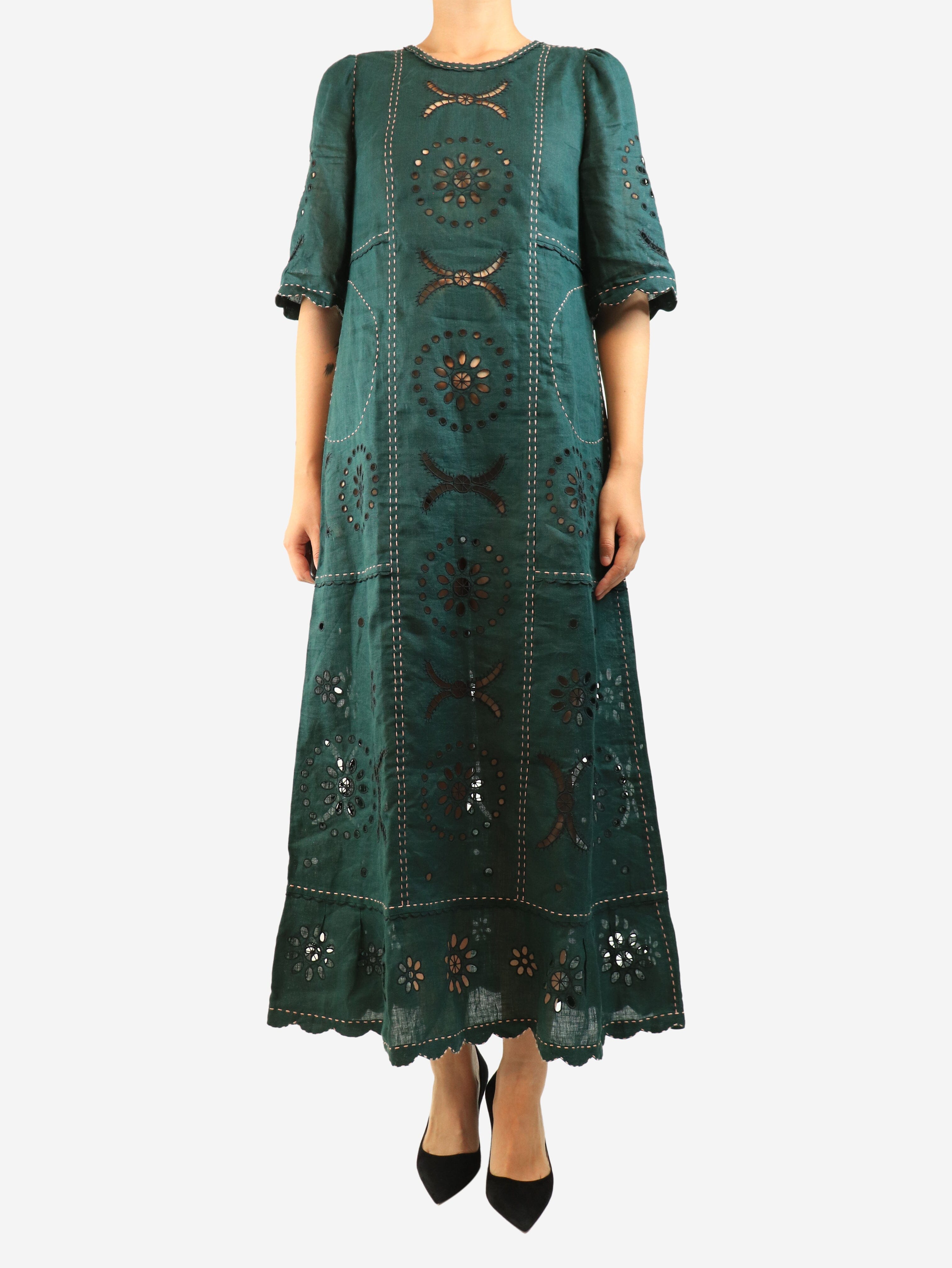 Green linen broderie maxi dress - size Dresses Vita Kin 