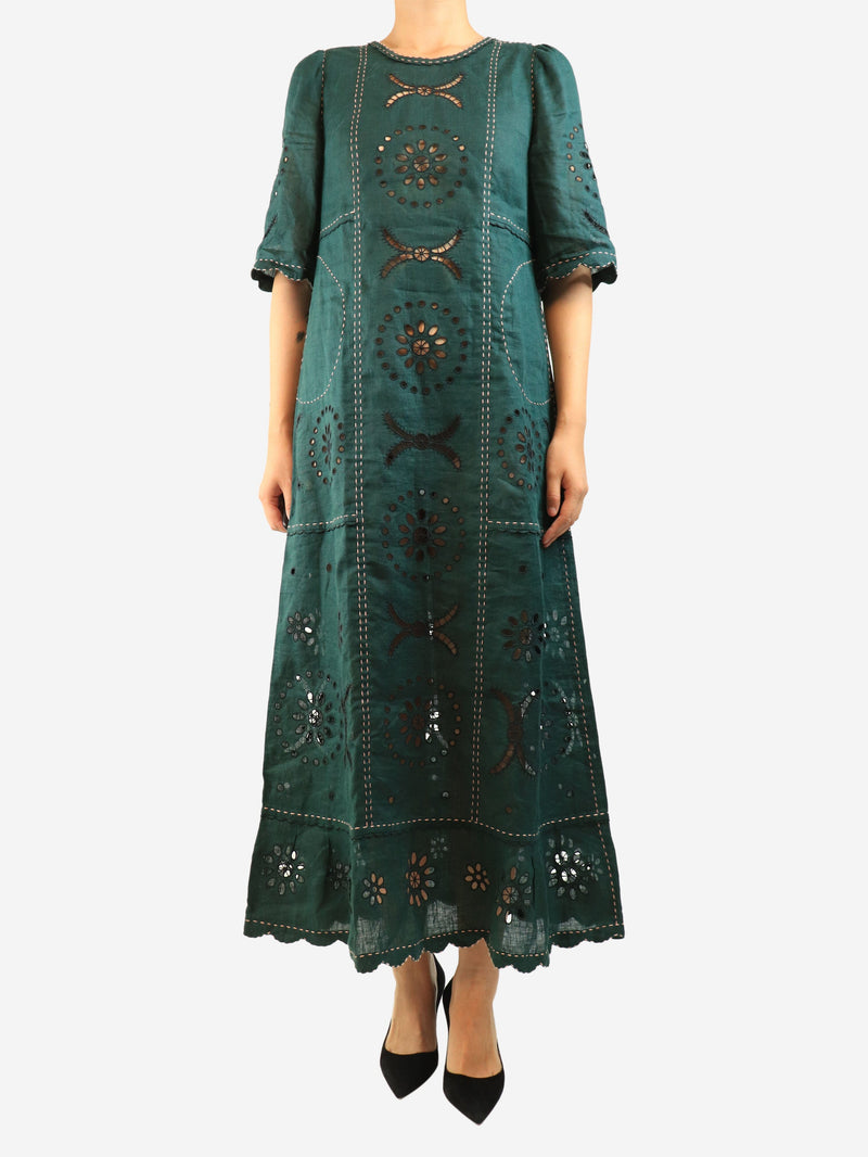 Green linen broderie maxi dress - size Dresses Vita Kin 