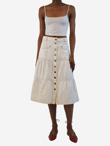 ME+EM White denim midi skirt - size UK 6