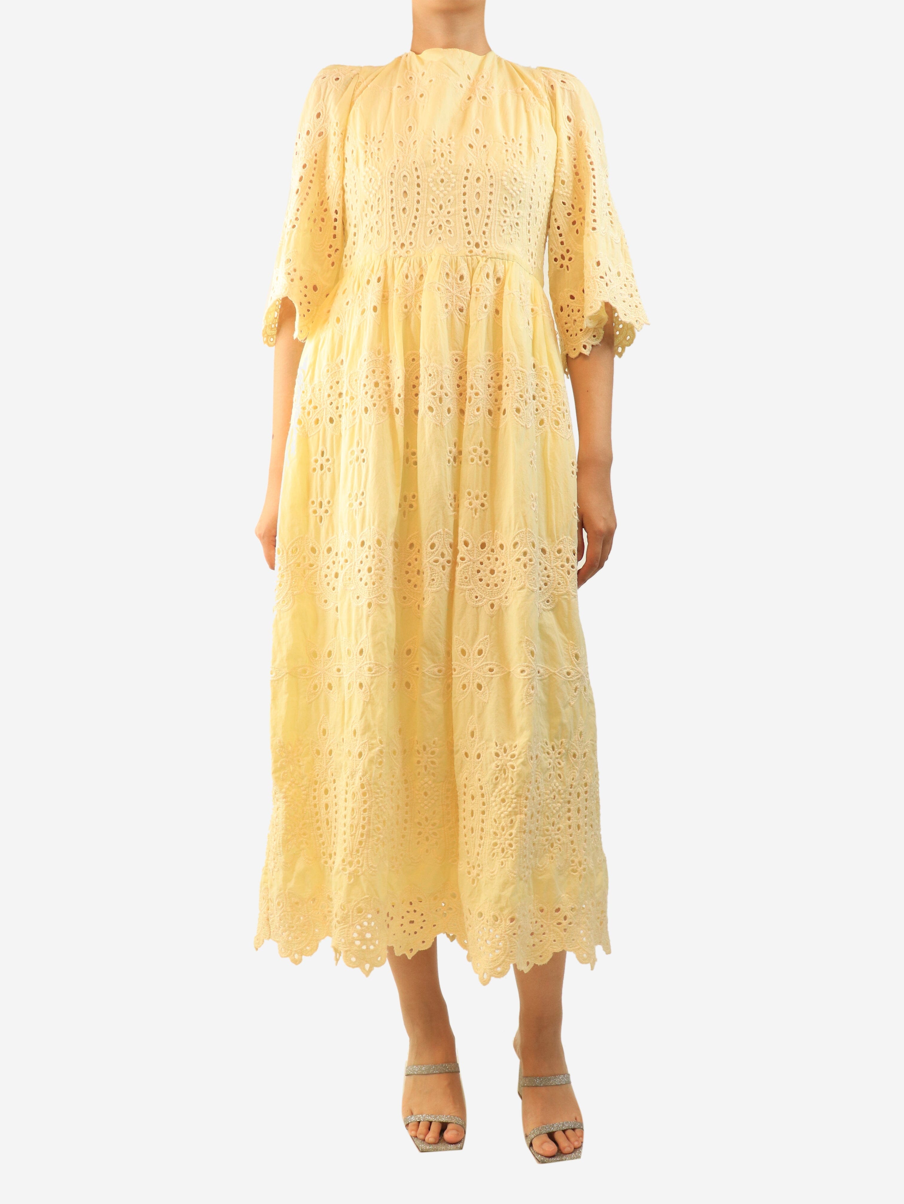 Yellow broderie-anglaise midi dress - size UK 12 Dresses Borgo De Nor 