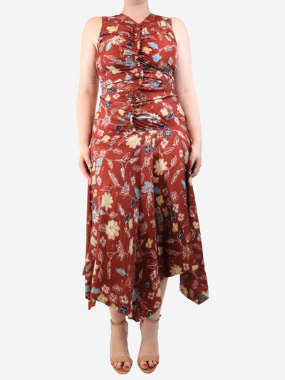 Red sleeveless ruched silk midi dress - size UK 12 Dresses Ulla Johnson 
