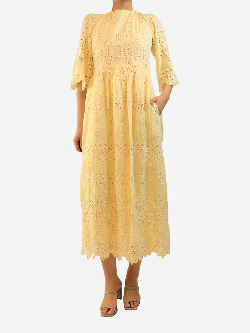 Yellow broderie-anglaise midi dress - size UK 12 Dresses Borgo De Nor 