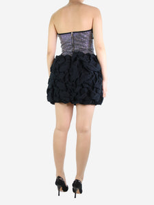 Balmain Black strapless bejewelled frill dress - size UK 10