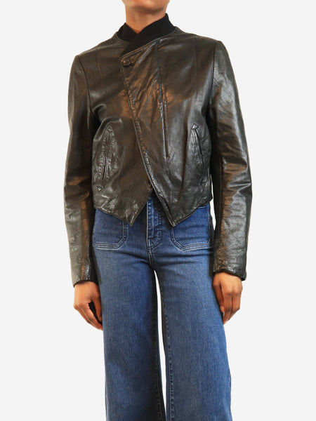 Black leather bomber jacket - size UK 8 product image