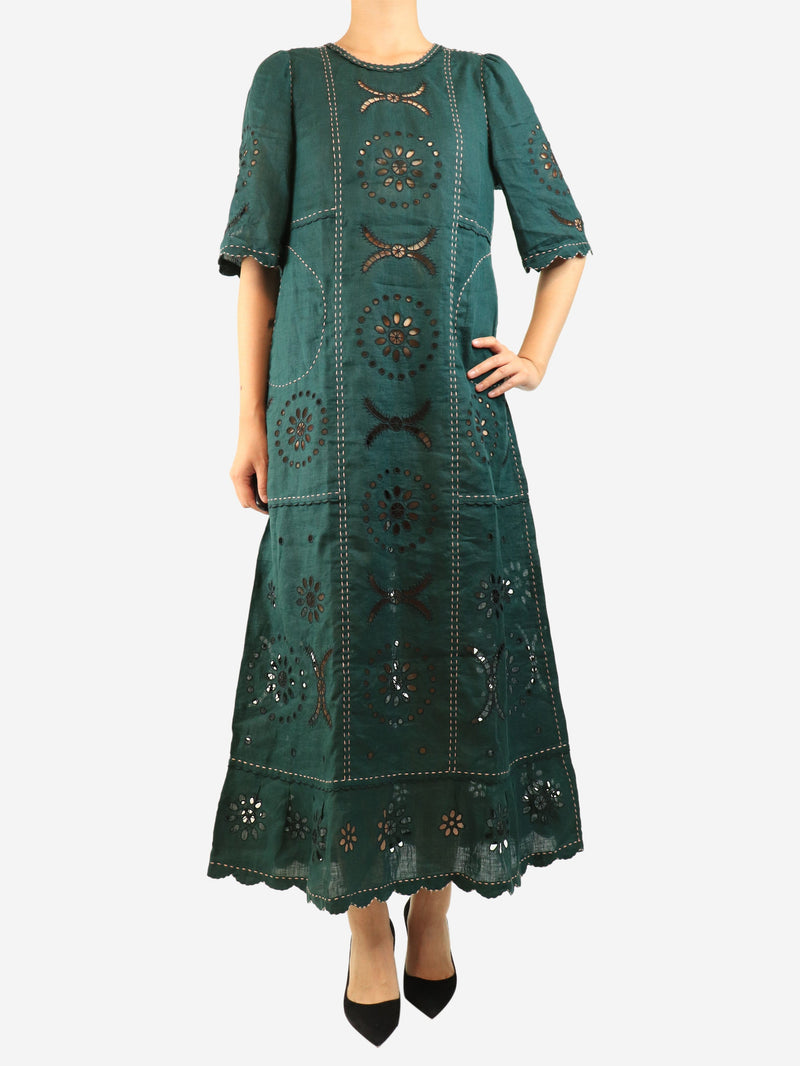 Green linen broderie maxi dress - size Dresses Vita Kin 