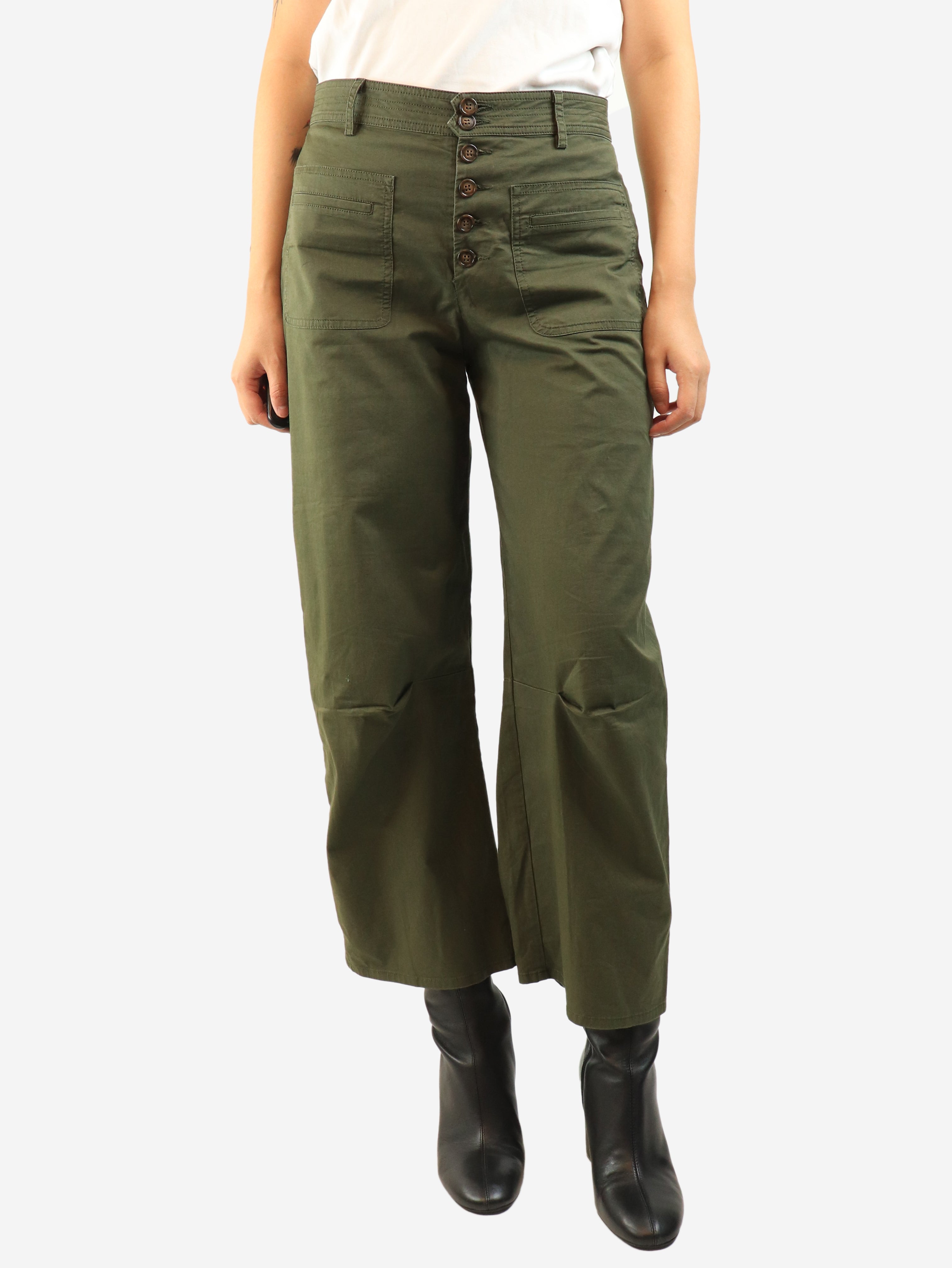 Green cotton pocket trousers - size UK 10