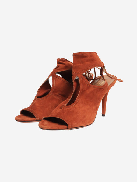 Brown suede lace up heels - size EU 39 (UK 6) alternate image