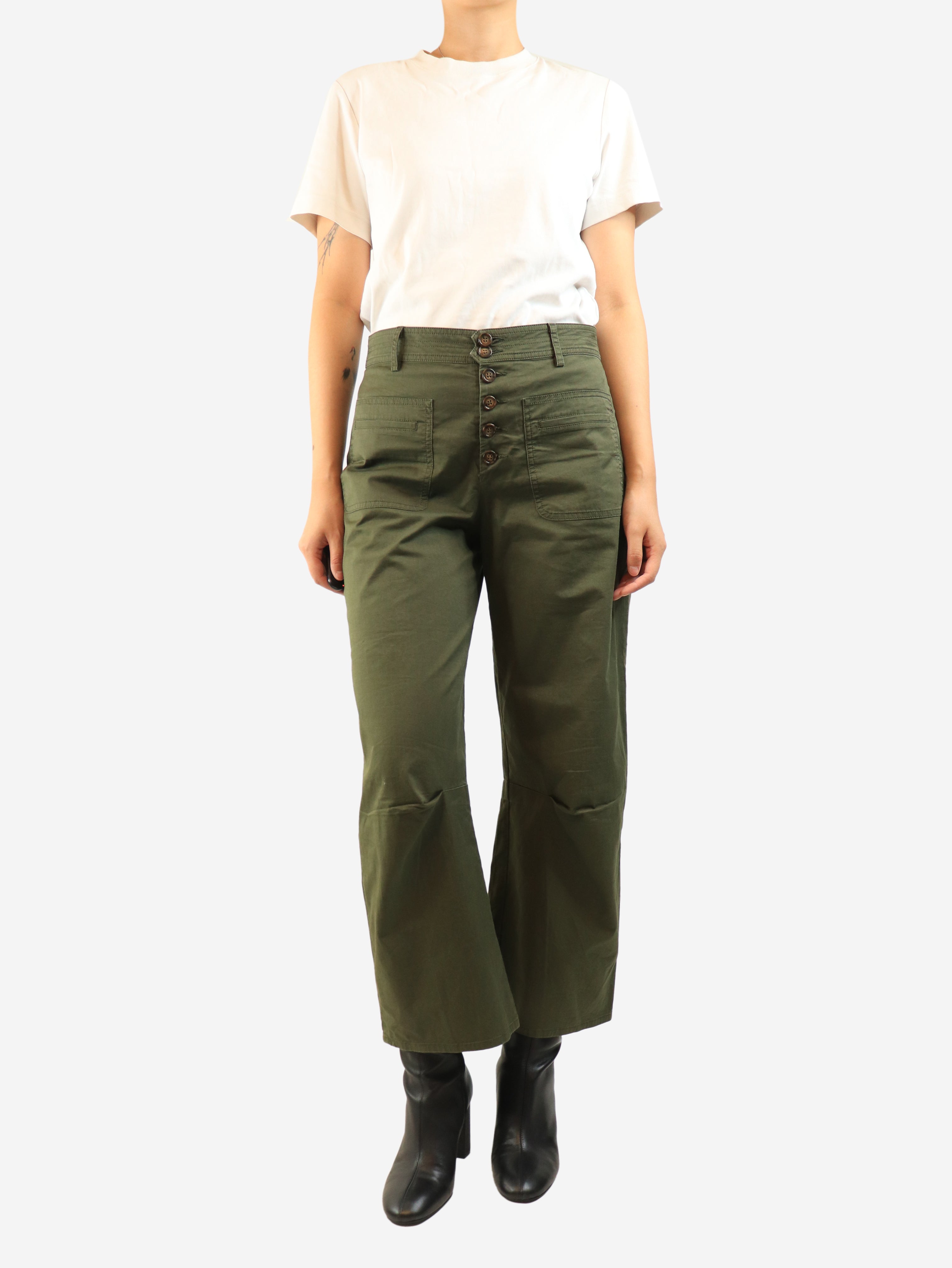 Green cotton pocket trousers - size UK 10