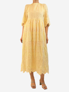 Yellow broderie-anglaise midi dress - size UK 12 Dresses Borgo De Nor 