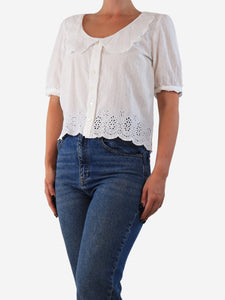 Brora White broderie blouse - size UK 10