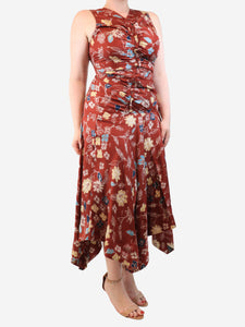 Ulla Johnson Red sleeveless ruched silk midi dress - size UK 12