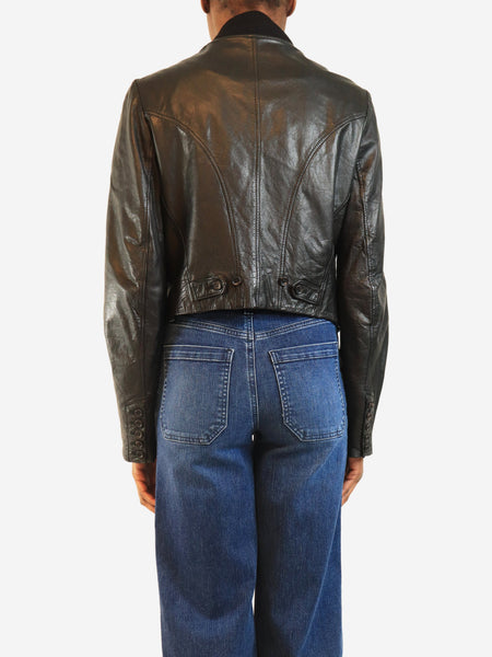 Black leather bomber jacket - size UK 8 alternate image