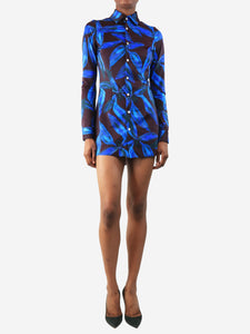 Louisa Ballou Purple floral printed mini shirt dress - size XS