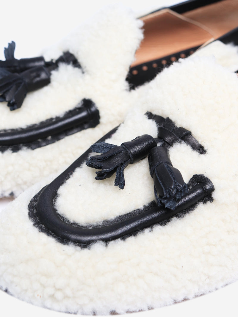 Black and ivory sheepskin loafers - size EU 36 Flat Shoes Fratelli Rossetti 